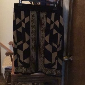 BLACK & TAN geometric print knot sweater stretch skirt / XL, never worn